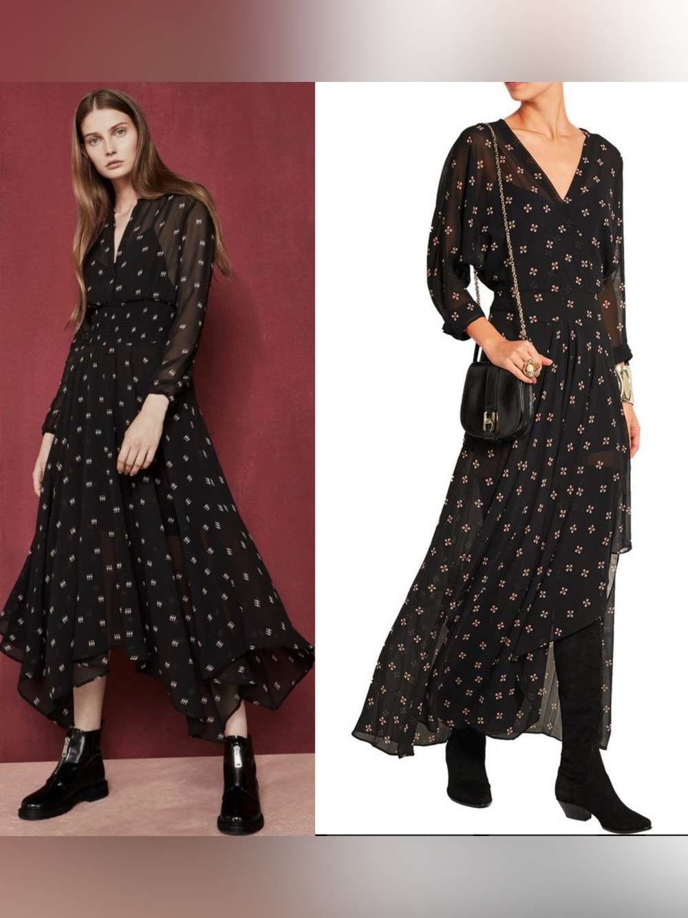 MAJE • Retunia Black Floral crossover front Dress size 1 Small